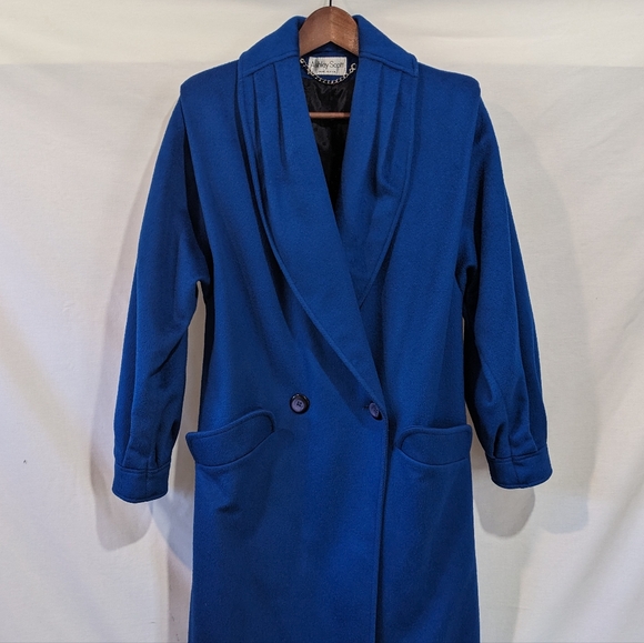 Stunning Electric Royal Blue Vintage Ashley Scott 100% Wool Long Coat Jacket - Picture 2 of 11
